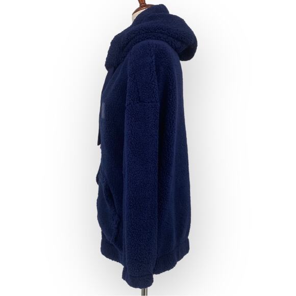 IVORY ELLA NWOT Navy Blue Zip Front Sherpa Hoodie Size Small Cozy Oversized - Picture 5 of 9